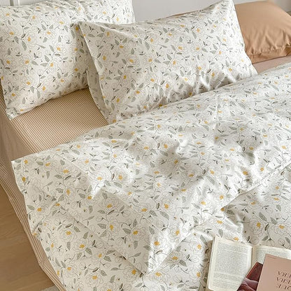 AOJIM Floral Printed Duvet Cover Set for Kids Adults, Super Soft 100% Cotton Comforter Cover Set 3pcs, 1 Aesthetic Quilt Cover King Size and 2 Matching Pillowcases for Room Decor, No Quilt