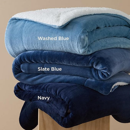 Bedsure GentleSoft Sherpa Fleece Throw Blanket Twin Size for Couch - Thick and Warm Throw for Women and Men, Soft Fuzzy Plush Twin Blanket for Winter, Navy, 60x80 Inches