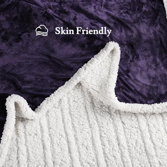 Electric Heated Blanket Flannel & Sherpa 72"x84" Full Size - 4 Heat Levels, 10H Auto Shut Off, Fast Heating, Cozy and Comfortable, Warm Gifts, Machine Washable - Purple