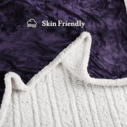 Electric Heated Blanket Flannel & Sherpa 72"x84" Full Size - 4 Heat Levels, 10H Auto Shut Off, Fast Heating, Cozy and Comfortable, Warm Gifts, Machine Washable - Purple