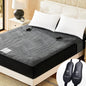 Electric Heated Mattress Pad Queen Size Dual Control Bed Warmer, Deep Pocket, Side Storage Pouch for Controller, Machine Washable, 3D Air Layer Fabric, 60"x80", Black Charcoal