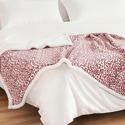 Electric Heated Blanket Throw 50"×60" with 6 Heating Levels &3 Hours Auto Off, Heating Double Sided Plush Sherpa, Fast Heating, Machine Washable Leopard Print Pink & White