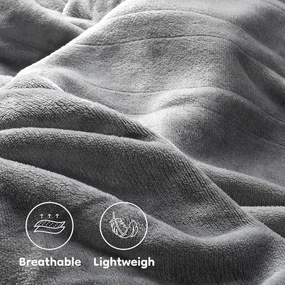 Electric Heated Blanket Throw Size 50×60, Breathable & Luxurious Flannel,Soft Warm Gift with Over-Heat Protection,4 Heating Levels & 3 H Auto Shut Off, Machine Washable, Light Grey