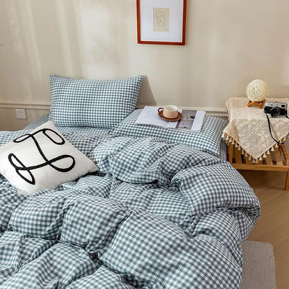 BuLuTu Blue Check Duvet Cover Set Twin Cotton Soft Breathable Bedding Duvet Cover for Kids Boys Blue White Buffalo Plaid Comforter Cover Set 【 3Pcs -1 Twin Duvet Cover Set + 2 Pillowcases】