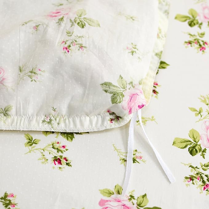 FADFAY Rosette Floral Print Duvet Cover Set Princess Lace Ruffle Bedding Set for Girls 3 Pieces King Size