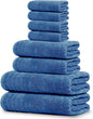 Tens Towels Pack of 8 Towels Set, 2 Extra Large Bath, 2 Hand, 4 Washcloths, 100% Cotton, Lighter Weight, Quicker to Dry, Super Absorbent, Perfect for Bathroom, Blue
