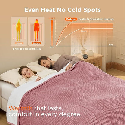 Bedsure GentleSoft Electric Blanket Queen Size - Soft Ribbed Flannel Heated Blanket with Dual Control, Heating with 10 Heat Settings, 10 Time Settings, 8 hrs Timer Auto Shut Off (84"x90", Pink)