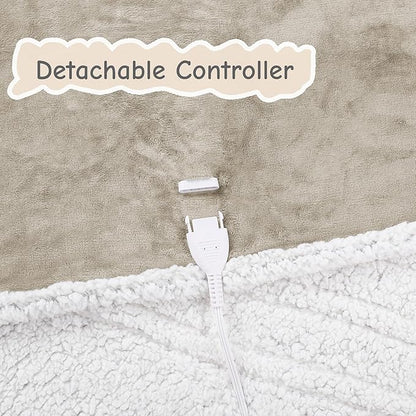 Electric Heated Blanket Throw Size 50"x60", Soft Flannel with Overheat Protection, 6 Adjustable Heat Settings & 3-Hour Auto-Off Timer, Fast Heating for Winter Comfort, Camel