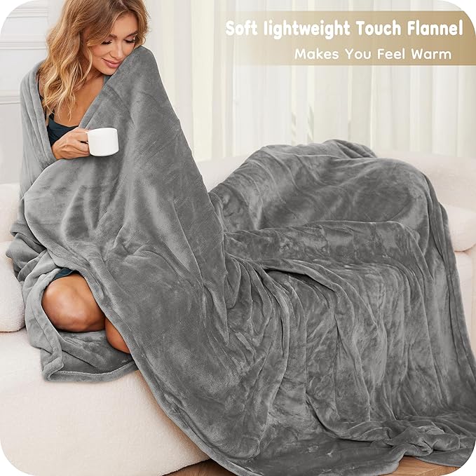 Electric Heated Blanket Full Size 72×84, Breathable & Luxurious Flannel,Soft Warm Gift with Over-Heat Protection,4 Heating Levels & 10 H Auto Shut Off, Machine Washable, Light Grey
