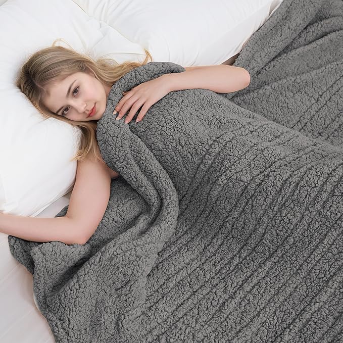 Electric Heated Blanket Throw Size 50"×60" with 6 Heating Levels & 3 Hours Auto Off, Heating Blanket Double Sided Plush Sherpa, Fast Heating, Machine Washable for Christmas Gift - Light Gray