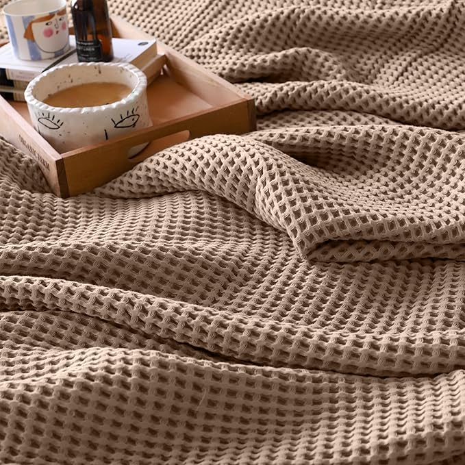 Premium Waffle Blanket Twin Size Brown - Premium Quality, 100% Turkish Cotton, Light and Airy Waffle Weave All-Season Quilt - Luxury Decorative Bedspread (Brown, Twin 63" x 91" Inch)