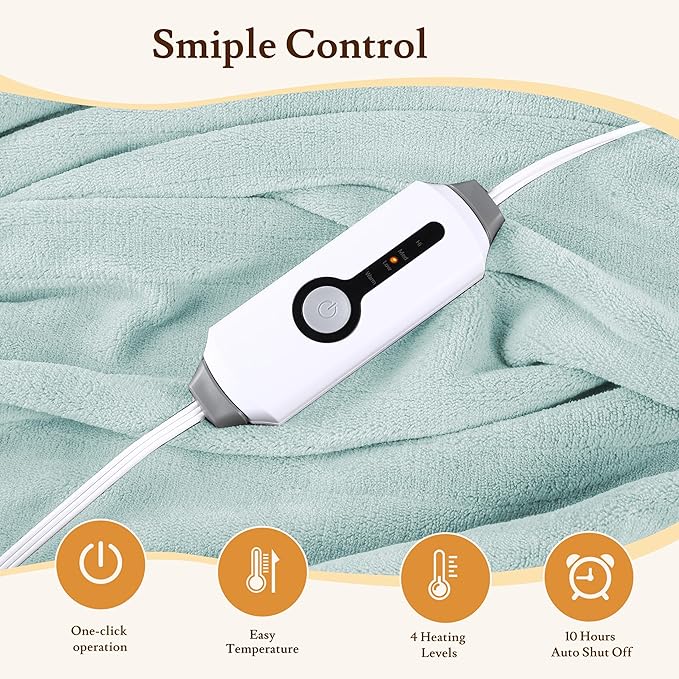 Electric Heated Blanket 72"x84" Full Size - 4 Heat Levels, 10H Auto Shut Off, Ultra-Soft Coral Fleece Heated Blanket with Overheat Protection, Fast Heating, Machine Washable - Mint Green