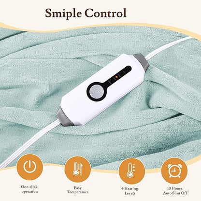 Electric Heated Blanket 72"x84" Full Size - 4 Heat Levels, 10H Auto Shut Off, Ultra-Soft Coral Fleece Heated Blanket with Overheat Protection, Fast Heating, Machine Washable - Mint Green