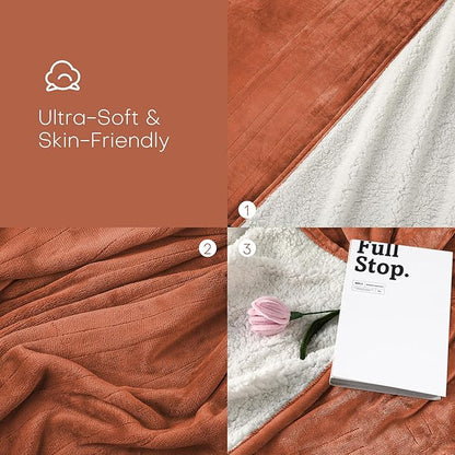 Electric Heated Blanket Throw Size 50"x60" - Flannel & Sherpa Fabric Dual-Sided, 6 Heat Settings & 1-3 Hours Auto Off, Soft & Cozy Warming Throw for Home, Office, or Bed, Machine Washable, Caramel