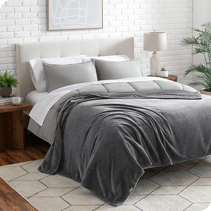 Bare Home Textured Fleece Blanket - King Size - Ultra-Soft Lightweight for Bed, Sofa, and Couch - Luxury Microplush - Cozy Warm Blanket (King, Chevron Grey)