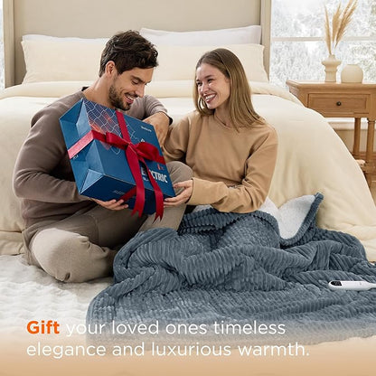 Bedsure GentleSoft Electric Blanket Queen Size - Soft Ribbed Flannel Heated Blanket with Dual Control, Heating with 10 Heat Settings & 10 Time Settings, 8 hrs Timer Auto Shut Off (84x90 inches, Navy)