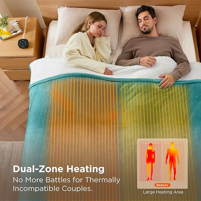 Bedsure Electric Blanket Queen Size - Dual Control Heated Blanket Queen, Fast Heating with 10 Time Settings & 10 Heat Settings, Warm Gifts for Women Grandma (84x90 inches, Teal)