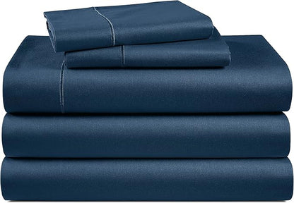 LANE LINEN 100% Egyptian Cotton Split King Sheets for Adjustable Beds, Long Staple Mercerized Bedding Sheets, Luxury Hotel Like Thick 15 inch Deep Pocket Reinforced French Seams - Estate Blue