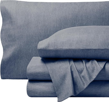 Bare Home Flannel Sheet Set 100% Cotton, Velvety Soft Heavyweight - Double Brushed Flannel - Deep Pocket (Twin XL, Heathered Indigo)