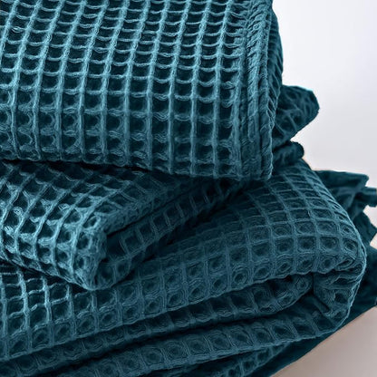 100% Turkish Cotton Waffle Blanket King Size Blue - Premium Quality, Light and Airy Waffle Weave All-Season Quilt - Lux Decorative Bedspread (Indigo Blue, King Size 95" x 110" Inch)
