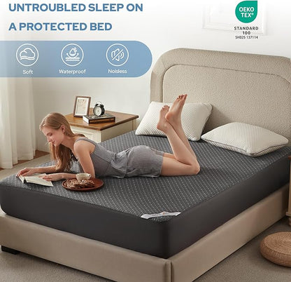 BEDLORE King Mattress Protector, Waterproof Noiseless Mattress Cover with Deep Pocket for 6-18 inches Mattress, Soft Breathable Mattress Pad Machine Washable (Dark Gray)