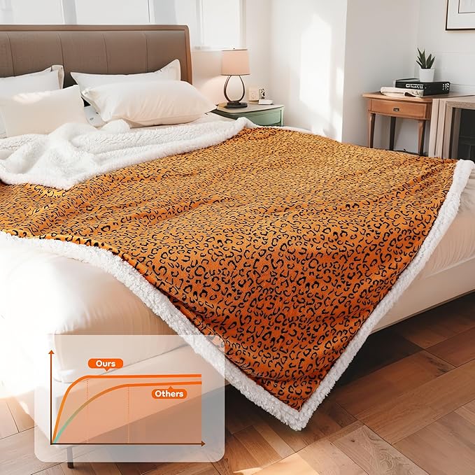 Electric Heated Blanket Full Size 72x84 - Leopard Print Flannel Soft Heating Blanket with 10 Heat Levels & Auto Shut Off, Machine Washable Warm Throw for Bed Couch, Black Yellow