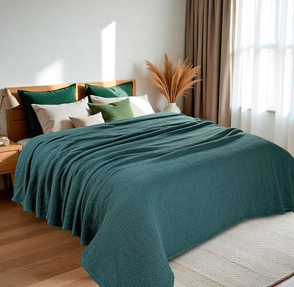 HILLFAIR 100% Cotton Blanket King Size for Bed, Soft Lightweight & Breathable Summer King Size Cotton Blankets, Premium Cozy Throw Layers for Bed, Couch and Sofa: Wedgewood (90"x108")