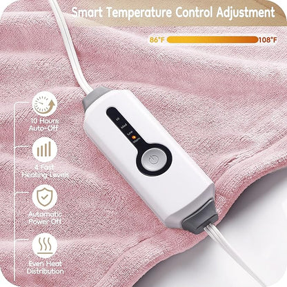 Electric Heated Blanket Full Size 72×84, Breathable & Luxurious Flannel,Soft Warm Gift with Over-Heat Protection,4 Heating Levels & 10 H Auto Shut Off, Machine Washable, Light Pink