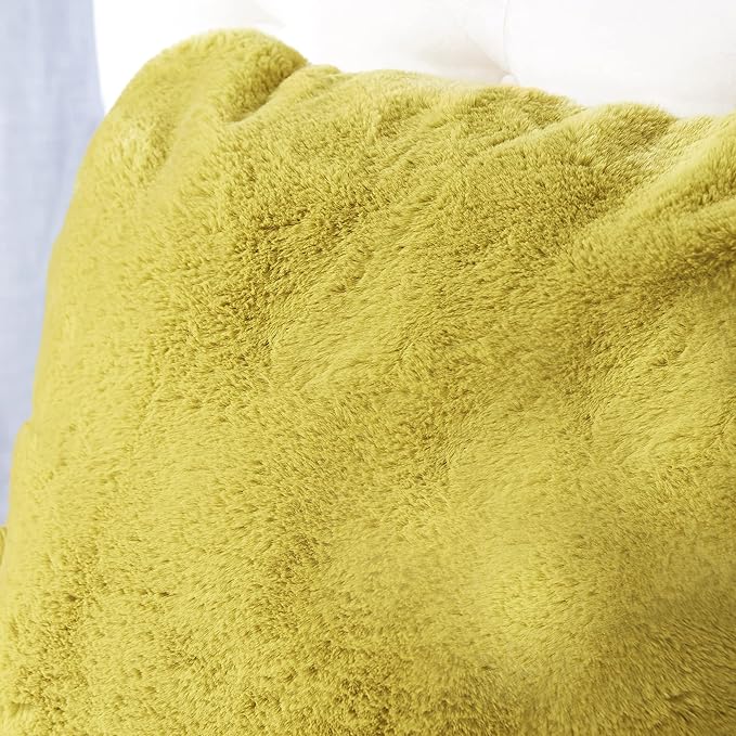 Plush Faux Fur Backrest Reading Bed Rest Pillow with Arms and Pockets for Sitting in Bed Couch Sofa, Back Support Wedge Cushion with Removable Cover, 20" x 18" x 17", Mustard Yellow
