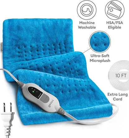 GENIANI XL Electric Heating Pad for Back Pain & Cramps Relief, Electric Throw, Birthday Christmas Gifts for Women, Men Auto Shut Off, Machine Washable, Heat Pad for Neck & Shoulder (Aqua Blue)