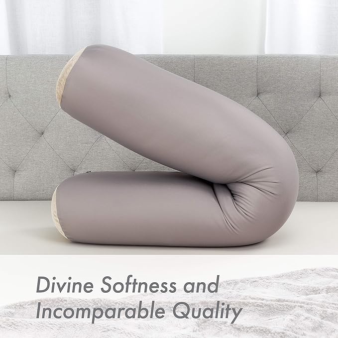 Straight Body Pillow, Full Size Premium Microbead,Side Sleeping/Maternity Pregnant Women, Supportive,Fluffy, Breathable, Cooling, 85/15 Spandex/Nylon Silky Feel Anti-Aging - 48 X 8 - Stone Grey