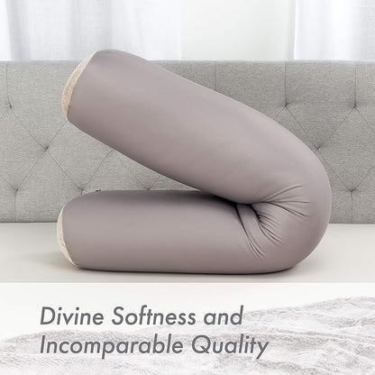 Straight Body Pillow, Full Size Premium Microbead,Side Sleeping/Maternity Pregnant Women, Supportive,Fluffy, Breathable, Cooling, 85/15 Spandex/Nylon Silky Feel Anti-Aging - 48 X 8 - Stone Grey