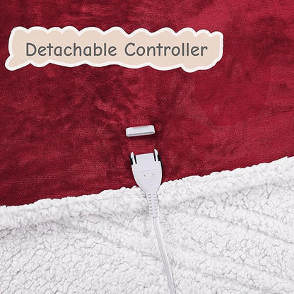 Electric Heated Blanket Queen Size 84"x90", Soft Flannel with Dual Controllers & Overheat Protection, 6 Adjustable Heat Settings & 10-Hour Auto-Off Timer, Fast Heating for Winter Comfort, Red