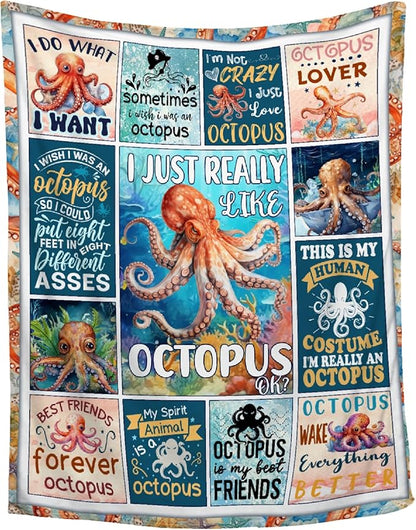 Octopus Blanket Ocean Animal I Just Really Like Octopus Throw Blanket Gifts for Kids Adults Soft Flannel Blanket for Sofa Couch Bed Warm Cozy Home Decor for All Seasons,30"x40"for Baby/Pets