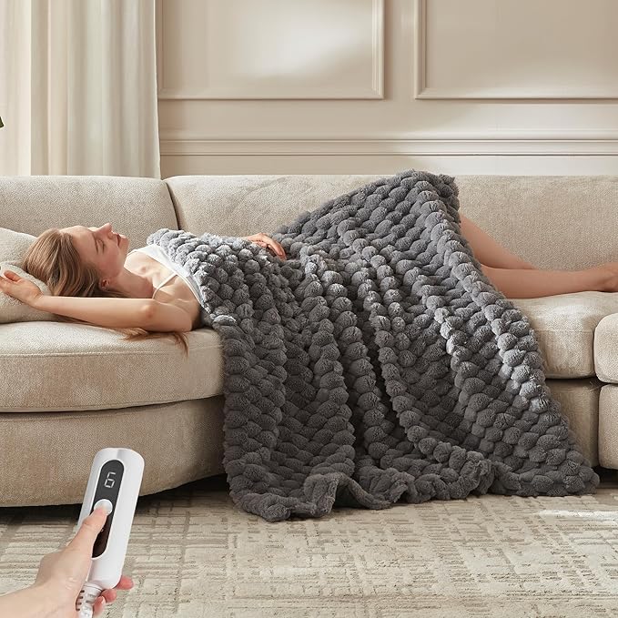 Heated Throw Blanket - Fast Heating 3D Jacquard Electric Heated Blanket, Cozy Heating Blanket with 6 Heating Settings & 4 Hours Auto-Off, Machine Washable, 50"x60", London Grey