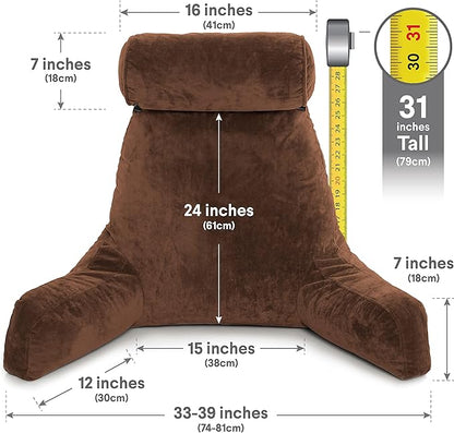 Husband Pillow XXL - Reading Pillow Bed Chair with Arms & Back Support - Chocolate - Back Pillow for Bed Sitting Up - Bed Rest Arm Pillow - Comfy Reading Pillow for Adults