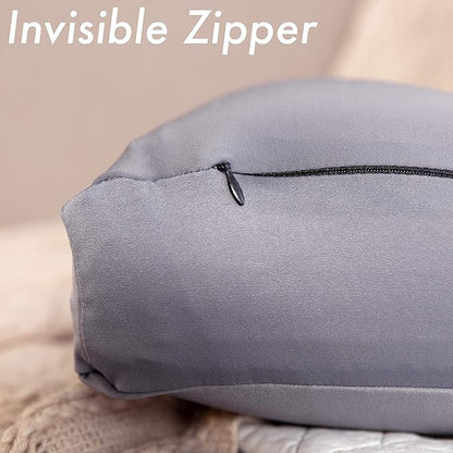 PILLOWY Premium Microbead Bed Pillow, Medium Extra Fluffy But Supportive - Ultra Comfortable Sleep with Silk Like Anti Aging Cover 85% Spandex/ 15% Nylon Breathable, Cooling Dark Grey