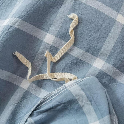 BuLuTu Blue White Plaid Duvet Cover Full 100% Washed Cotton Comforter Cover Set Modern Buffalo Plaid Bedding Set for Kids, Grid Gingham Duvet Cover and 2 Pillowcases for All Seasons