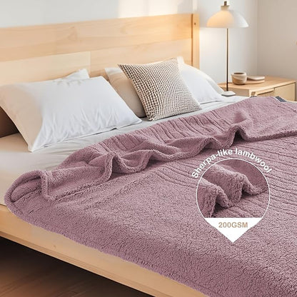 Electric Heated Blanket Queen Size 84"×90" Dual Control, 6 Heating Settings & 1-10H Auto Off, Heating Double Sided Plush Sherpa, Fast Heating, Machine Washable Light Purple