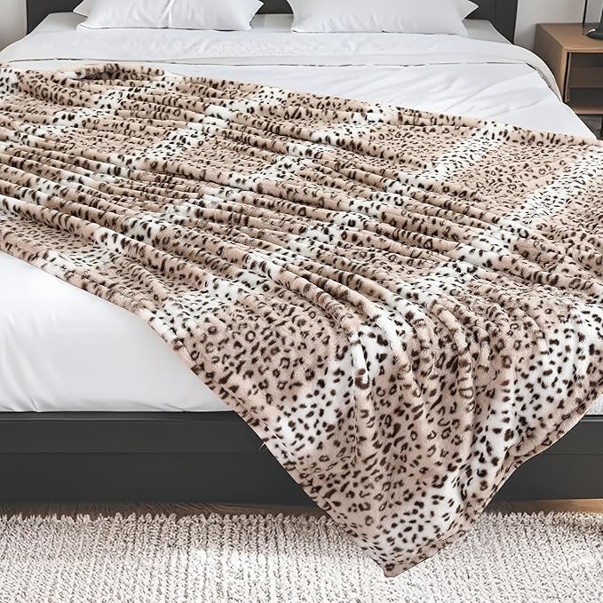 Electric Heated Blanket Full Size 72"x84", Cozy Large Oversized, 6 Heating Levels & 1-10 Hours Auto Off, Machine Washable, Leopard Print, Beige