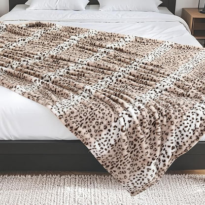 Electric Heated Blanket Full Size 72"x84", Cozy Large Oversized, 6 Heating Levels & 1-10 Hours Auto Off, Machine Washable, Leopard Print, Beige
