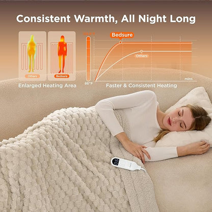 Bedsure Heated Blanket Throw - Super Soft Flannel Sherpa Electric Blanket with Bubble Pattern, Heating with 6 Heating Levels, 4 Time Settings, and 3-Hour Auto-Off (Light Brown, 50x60 inches)