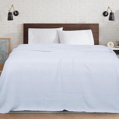HILLFAIR 100% Cotton Blanket- 120" x 120" XXL Oversized King Bed Blankets - Family Size 10 ft x 10 ft Big - All Season Soft Cozy Breathable Blankets for Bed - Extra Large King Cotton Blanket- White