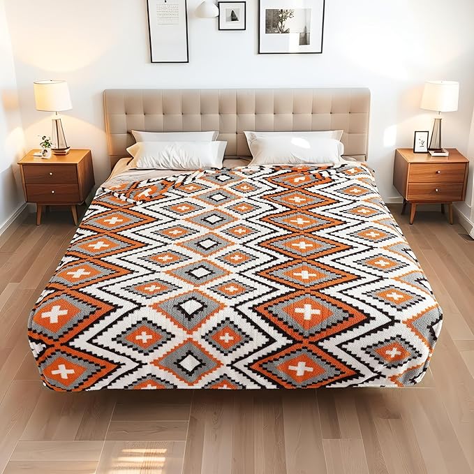 Electric Heated Throw Blanket 50"x60" - Bohemian Design with Plush Sherpa, 4 Heat Settings, 3-Hour Auto-Off, Machine Washable, for Couches and Beds, Diamond