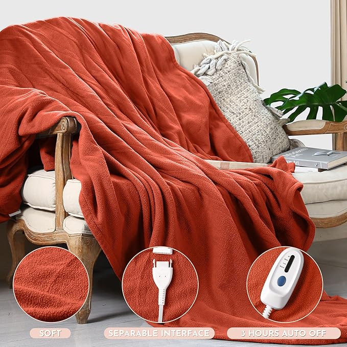 Electric Heated Blanket 72"x84" Full Size Microplush Cover Blanket, 4 Heat Settings & 10 Hours Auto Off, Cozy & Breathable, Warm All Night, Orange