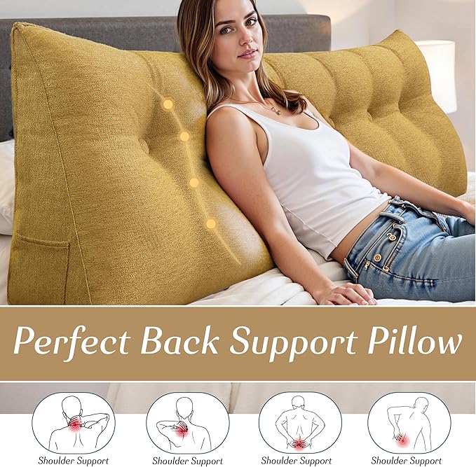 Headboard Wedge Pillow - Triangular Headboard Pillow Bed Rest Wedge Pillow for Sitting in Bed - Backrest Positioning Support Reading Pillow Daybed Pillows with Removable Cover