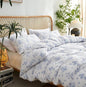 Blue White Floral Duvet Cover King Size Romantic Flower Bedding Set Kids Boys Girls Women 3Pcs Hand Drawn Style Botanical Spring Aesthetic Leaves Reversible Comforter Cover with 2 Pillowcases