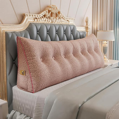 14 lbs Thickened Wedge Pillow Headboard Body Positioner Bed Wedge Pillow Backrest Support Triangular Headboard Pillow for Sleeping with Side Pocket Velvet Positioning Support Pink King
