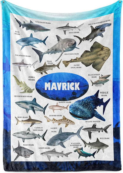 Personalized Shark Blanket for Kids - Ships Next Day and Made in USA - Soft Fleece Throw Bed, Cute Room Decor, Plush Sofa Couch Cover, Lightweight Baby Shark Toys, Custom Gift (Fleece 30x40)