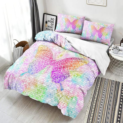 CVHOUSE Rainbow Butterfly Duvet Cover Twin Size, Bedding Set for Girls Kids Teens, Comforter Cover, 1 Duvet Cover 2 Pillowcases 3 Piece